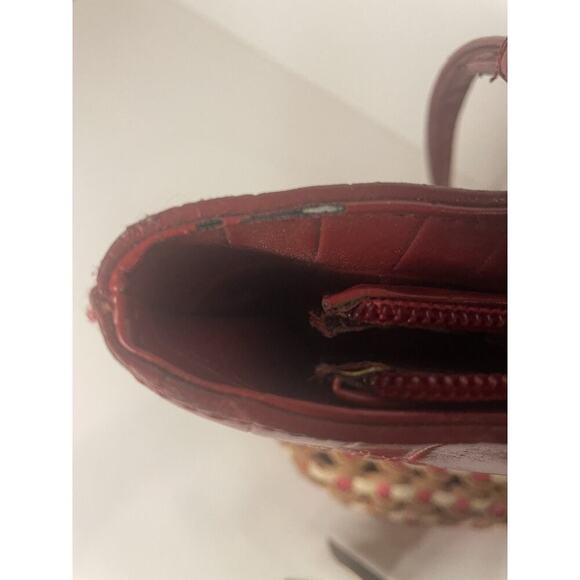 "M.C. Marc Chantal Red Straw & Leather Shoulder Bag Silver Tone Hardware NWT - Picture 7 of 16